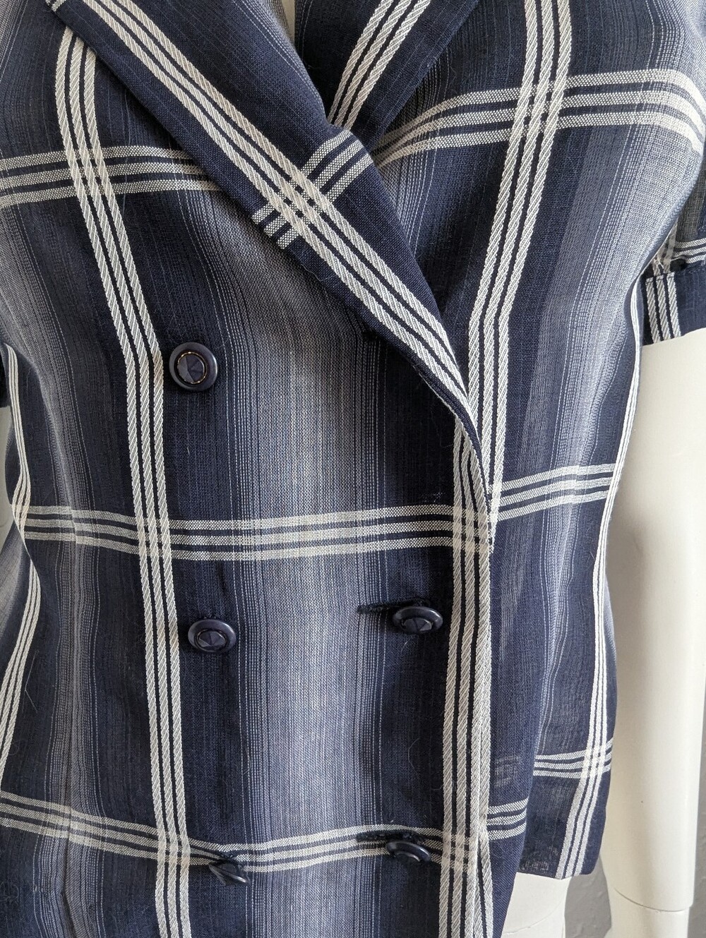 Rare! Archival 1990s Burberry Windowpane Plaid Puff Sleeve Silk Voile SS Blouse